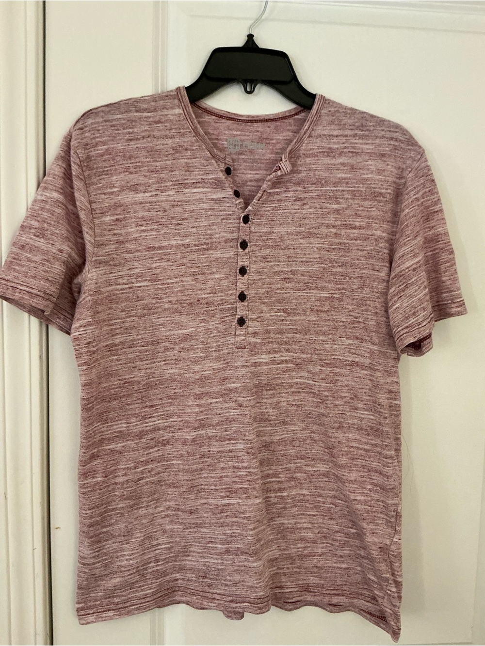 H2H Men's Size Large Maroon White Space Dye Slim Fit Short Sleeve Henley Shirt